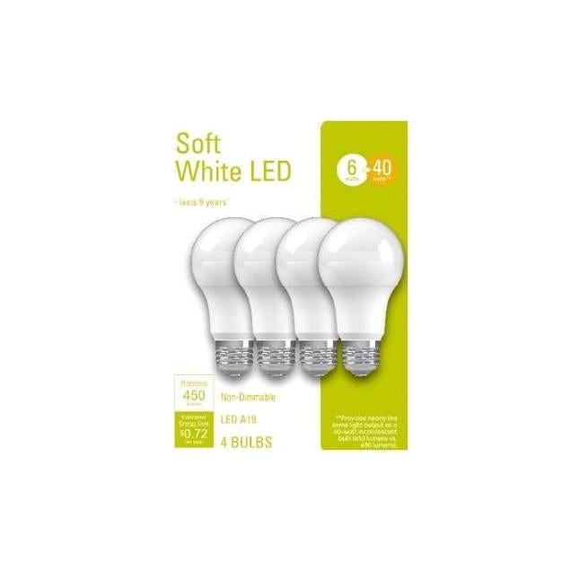 GE 6W Soft White A19 Medium Base 450 Lumens LED Light Bulb (4-Pack)