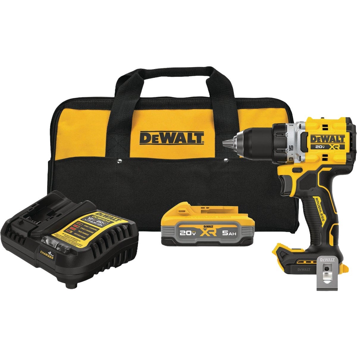 DEWALT 20V MAX XR 1/2 In. Brushless Cordless Drill/Driver Kit with 5.0 Ah POWERSTACK Battery & Charger