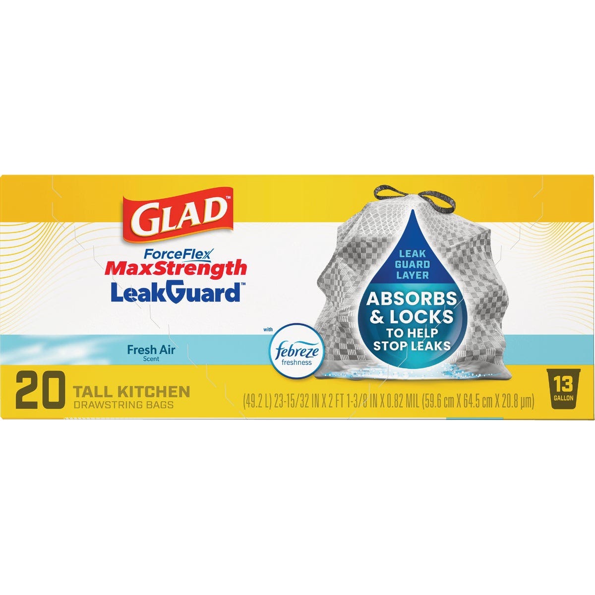 Glad 13 Gal. ForceFlex MaxStrength LeakGuard Tall Kitchen Drawstring Trash Bags, Fresh Air Scent (20-Count) - photo 5 Glad 13 Gal. ForceFlex MaxStrength LeakGuard Tall Kitchen Drawstring Trash Bags, Fresh Air Scent (20-Count) - photo 5