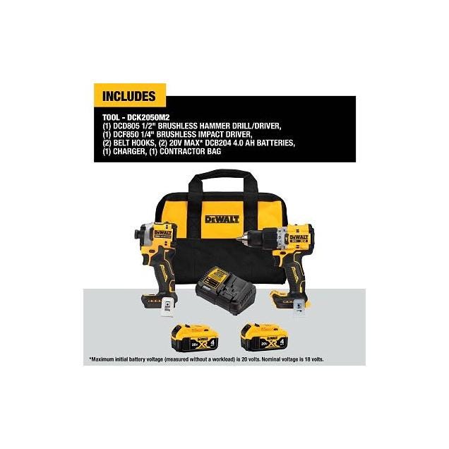 DEWALT 20V MAX XR Brushless Cordless 2-Tool Kit, Hammer Drill + ATOMIC Impact Driver DEWALT 20V MAX XR Brushless Cordless 2-Tool Kit, Hammer Drill + ATOMIC Impact Driver