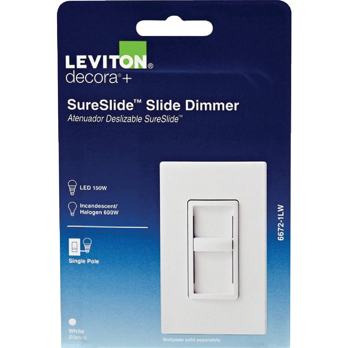 Leviton Decora SureSlide Incandescent/Halogen/LED White Slide Dimmer Switch - photo 2
