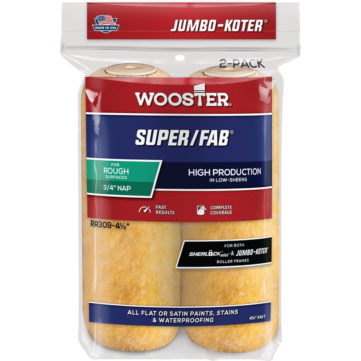 Wooster Jumbo-Koter Super/Fab 4-1/2 In. x 3/4 In. Button End Knit Paint Roller Cover (2-Pack) Wooster Jumbo-Koter Super/Fab 4-1/2 In. x 3/4 In. Button End Knit Paint Roller Cover (2-Pack)