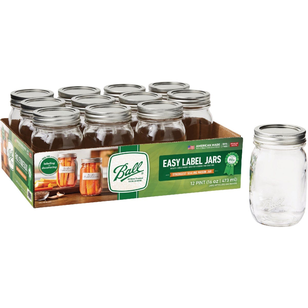 Ball 1 Pt. Easy-Label Regular Mouth Smooth-Sided Mason Jar (12-Count) Ball 1 Pt. Easy-Label Regular Mouth Smooth-Sided Mason Jar (12-Count)