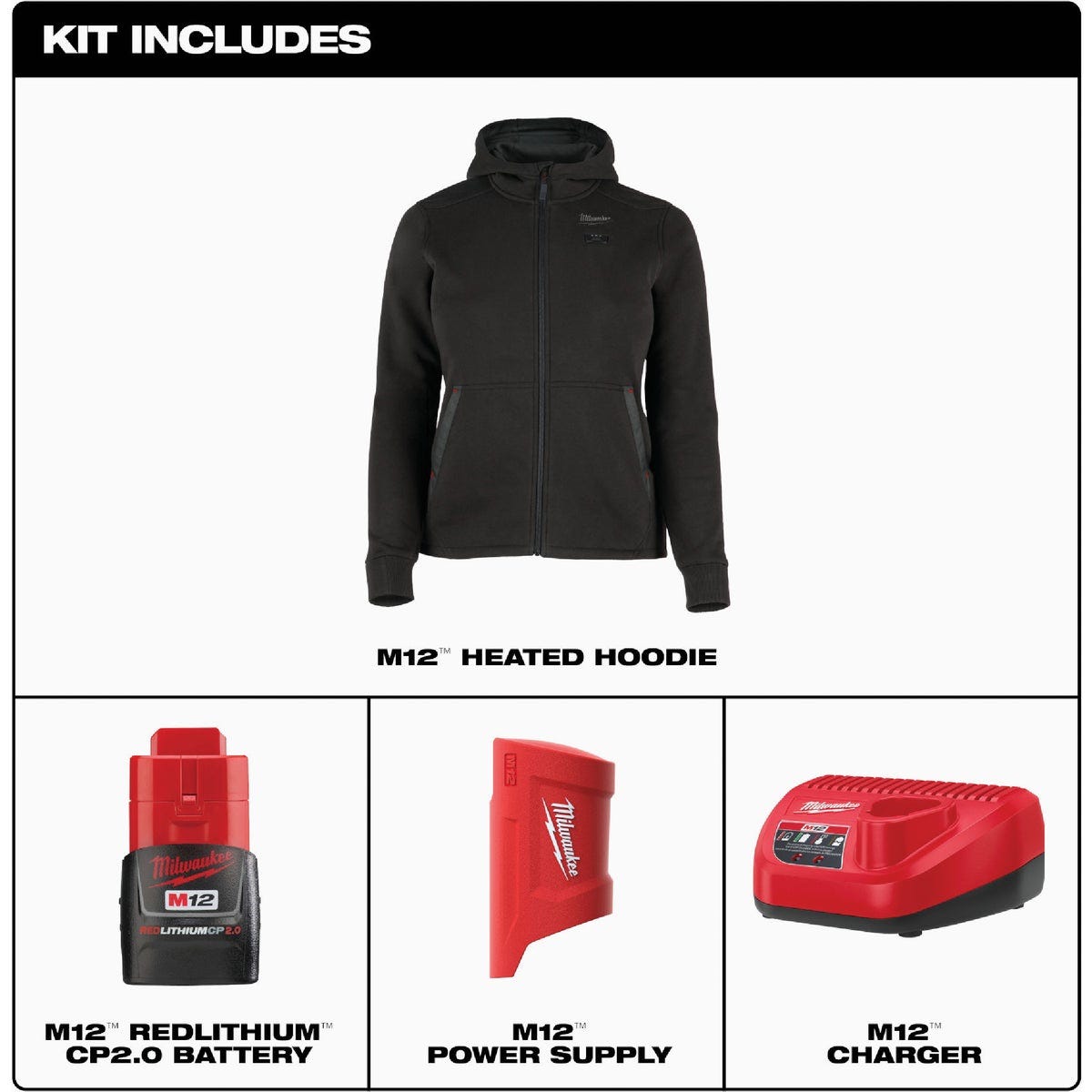 Milwaukee M12 Women's XL Black Full-Zip Heated Hoodie Kit - photo 6