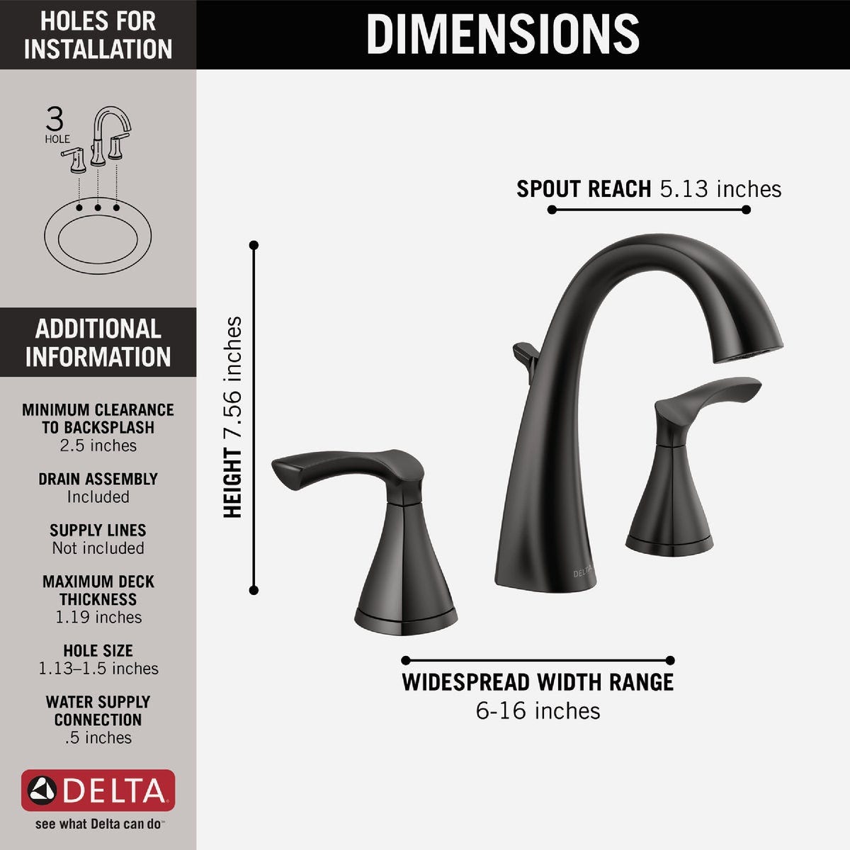 Delta Sandover Matte Black 2-Handle Widespread Bathroom Faucet - photo 3 Delta Sandover Matte Black 2-Handle Widespread Bathroom Faucet - photo 3