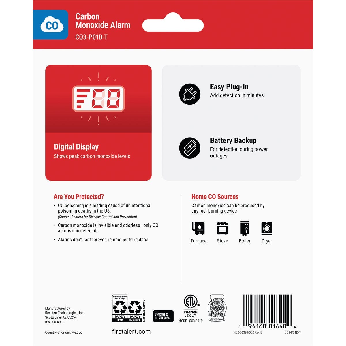 First Alert CO615 Plug-In Electrochemical Carbon Monoxide Alarm with Battery Backup and Digital Display - photo 2 First Alert CO615 Plug-In Electrochemical Carbon Monoxide Alarm with Battery Backup and Digital Display - photo 2