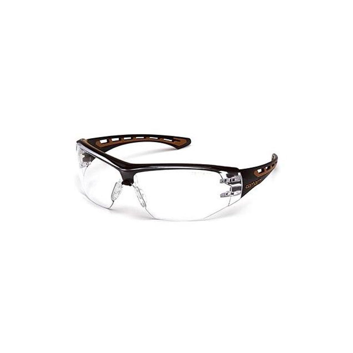 Carhartt Black/Tan Frame Easley Safety Glasses with Clear Anti-Fog Lenses