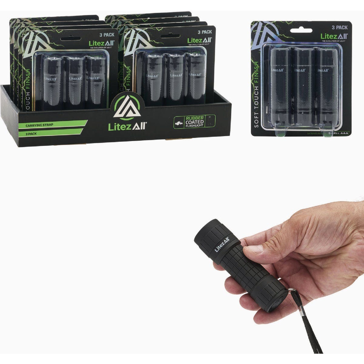 LitezAll Rubber Coated EDC Flashlight (3-Pack)