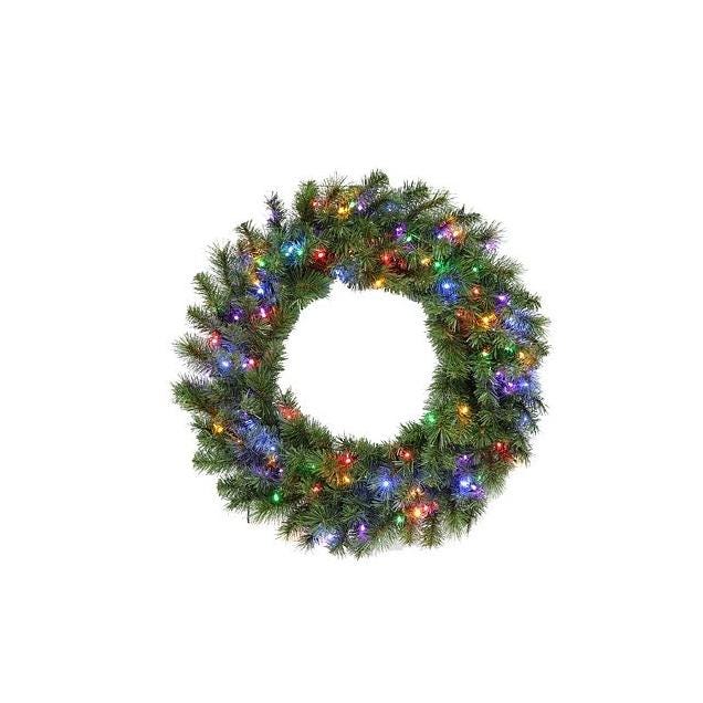 Holiday Wonderland 30 In. 100-Bulb Multi-Color LED Prelit Christmas Wreath Holiday Wonderland 30 In. 100-Bulb Multi-Color LED Prelit Christmas Wreath