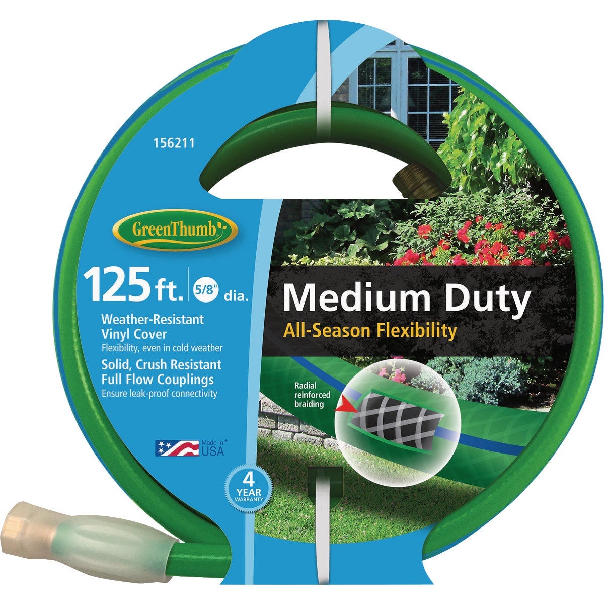 Green Thumb 5/8 In. Dia. x 125 Ft. Medium-Duty Rubber & Vinyl Garden Hose with Guard-N-Grip Green Thumb 5/8 In. Dia. x 125 Ft. Medium-Duty Rubber & Vinyl Garden Hose with Guard-N-Grip