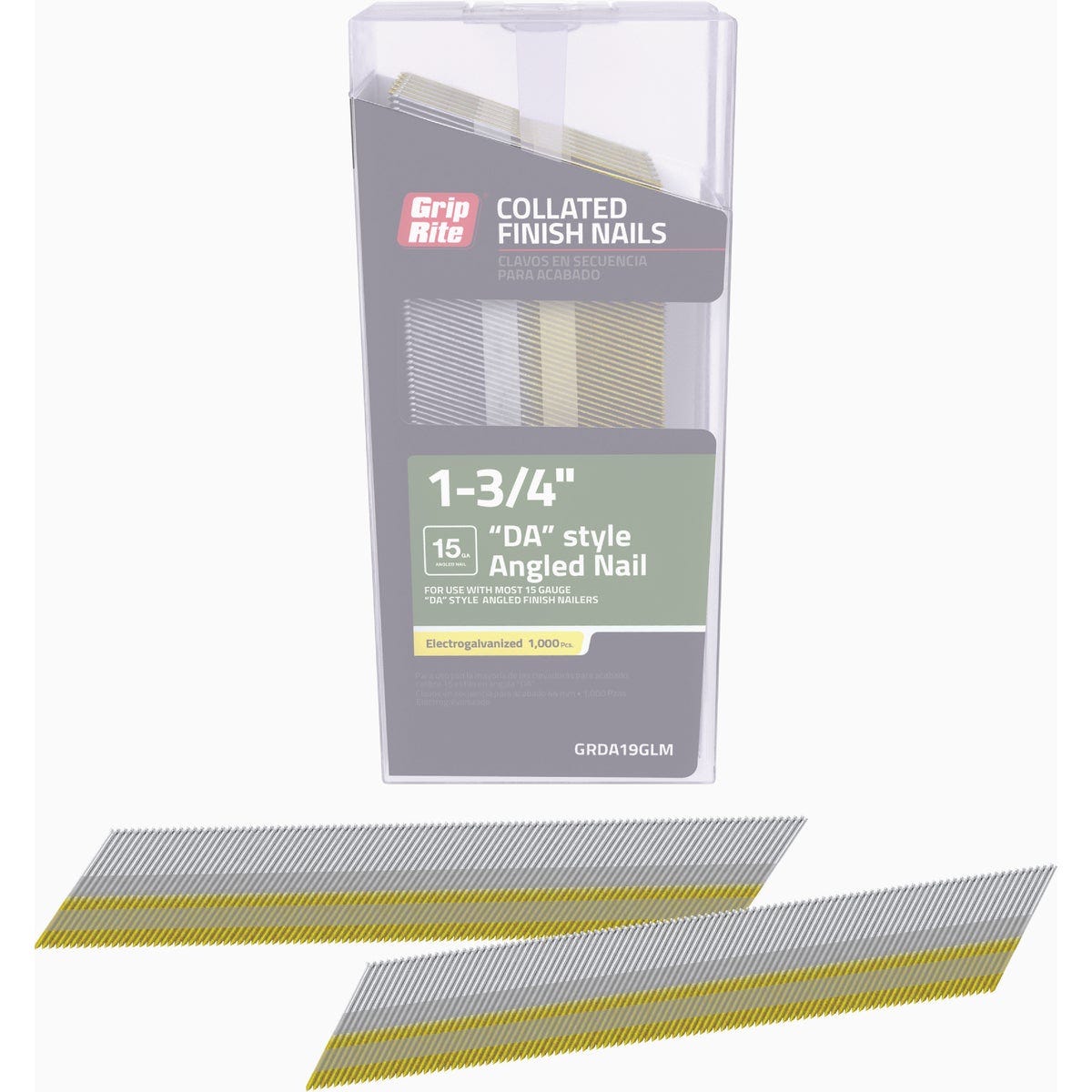 Grip-Rite 1-3/4 In. 15-Gauge Electrogalvanized DA-Style Angled Collated Finish Nails (1000 Ct.) Grip-Rite 1-3/4 In. 15-Gauge Electrogalvanized DA-Style Angled Collated Finish Nails (1000 Ct.)