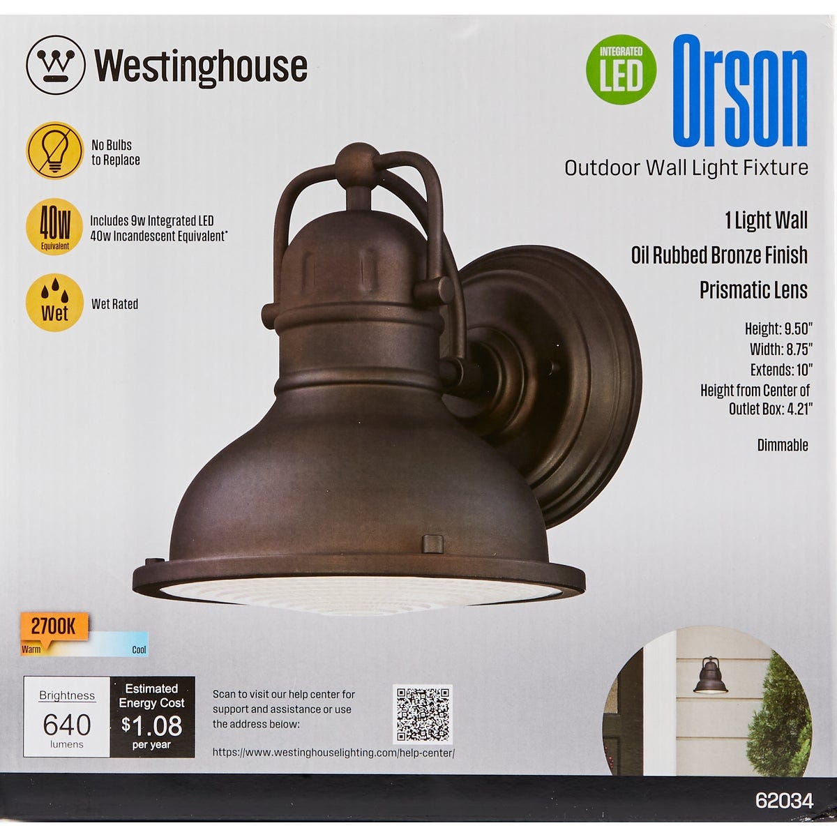Westinghouse Orson 1-Light Oil Rubbed Bronze Dimmable LED Outdoor Wall Fixture - photo 2