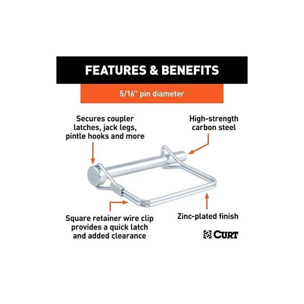 CURT 5/16 In. D. x 3 In. L. Safety Trailer Coupler Pin - photo 2 CURT 5/16 In. D. x 3 In. L. Safety Trailer Coupler Pin - photo 2