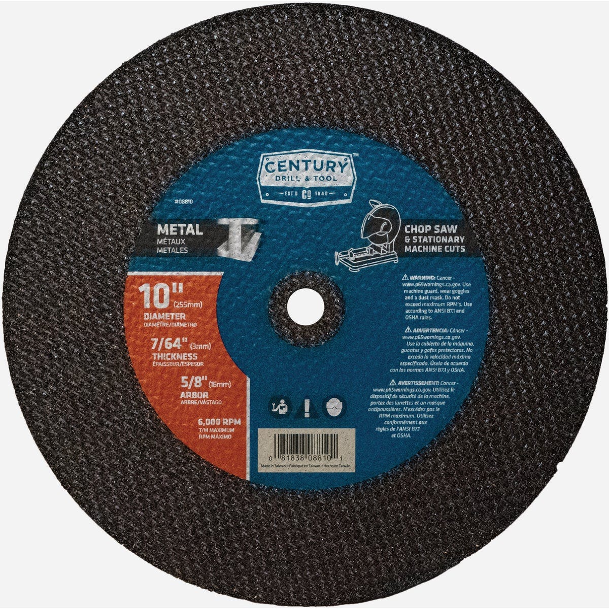 Century Drill & Tool 10 In. x 7/64 In. Abrasive Metal Cut-Off Wheel