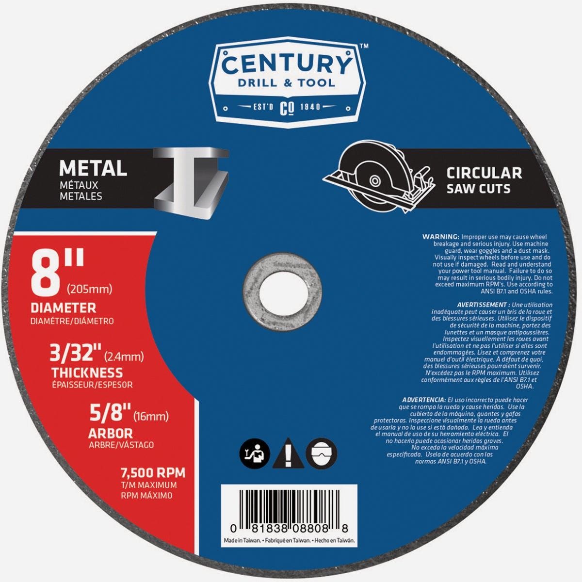 Century Drill & Tool 8 In. Abrasive Metal Cut-Off Wheel Century Drill & Tool 8 In. Abrasive Metal Cut-Off Wheel