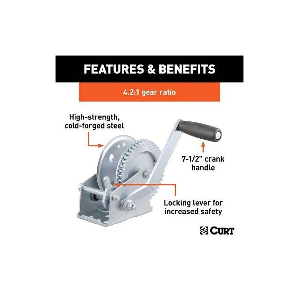 Curt 7-1/2 In. Handle1200 Lb. Hand-Crank Winch - photo 2