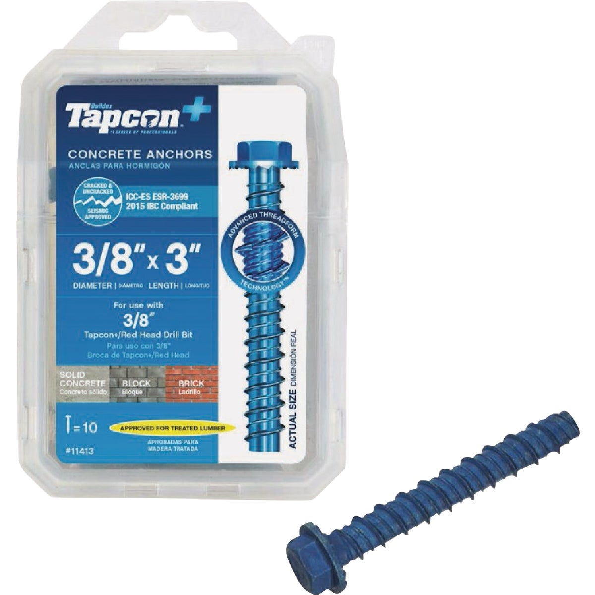Tapcon 3/8 In. x 3 In. Hex Washer Concrete Screw Anchor (10-Count) Tapcon 3/8 In. x 3 In. Hex Washer Concrete Screw Anchor (10-Count)