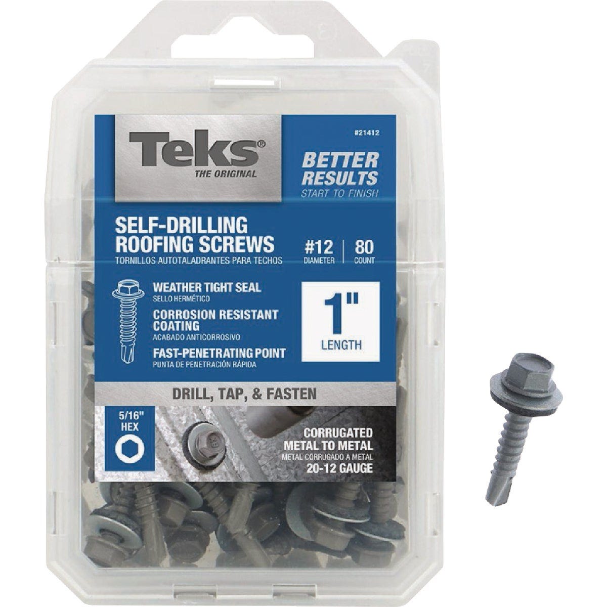 Teks #12 x 1 In. Hex Washer Head Sharp Point Metal to Wood Roofing Screw (80-Count)