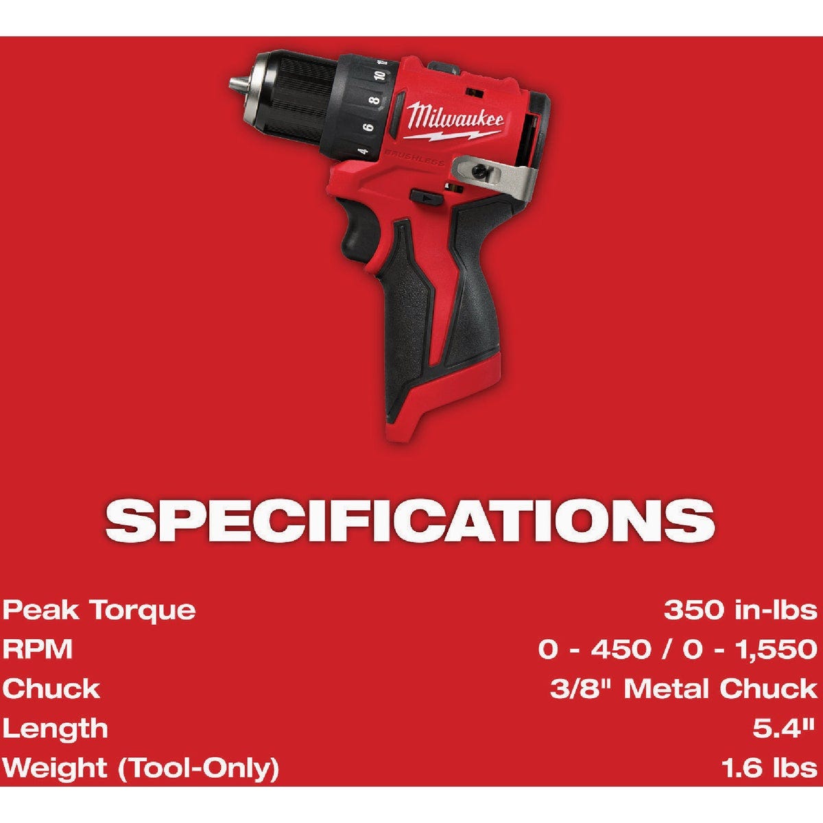 Milwaukee M12 Brushless 3/8 In. Subcompact Cordless Impact Drill/Driver (Tool Only) - photo 3 Milwaukee M12 Brushless 3/8 In. Subcompact Cordless Impact Drill/Driver (Tool Only) - photo 3