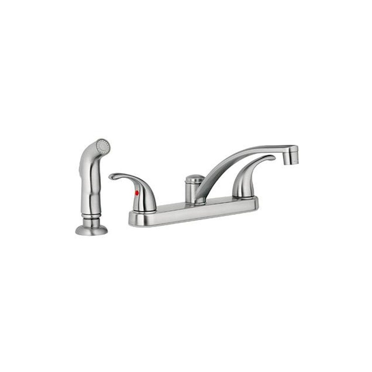 HomePointe 2-Lever Handles Brushed Nickel Kitchen Faucet with Chrome Side Spray