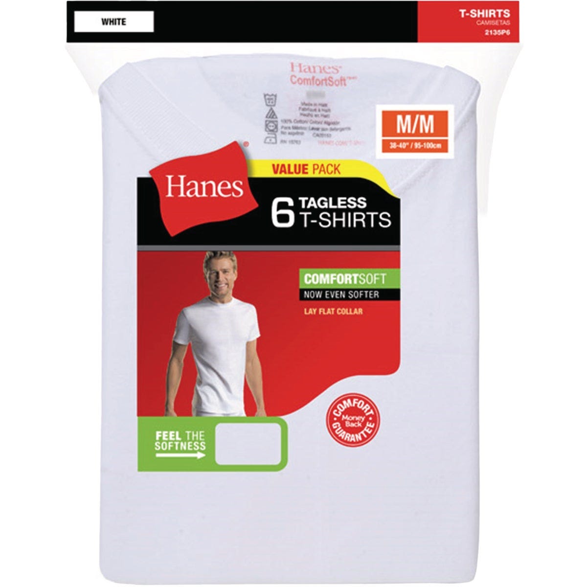 Hanes 3XL White Cotton Crew T-Shirt (6-Pack)