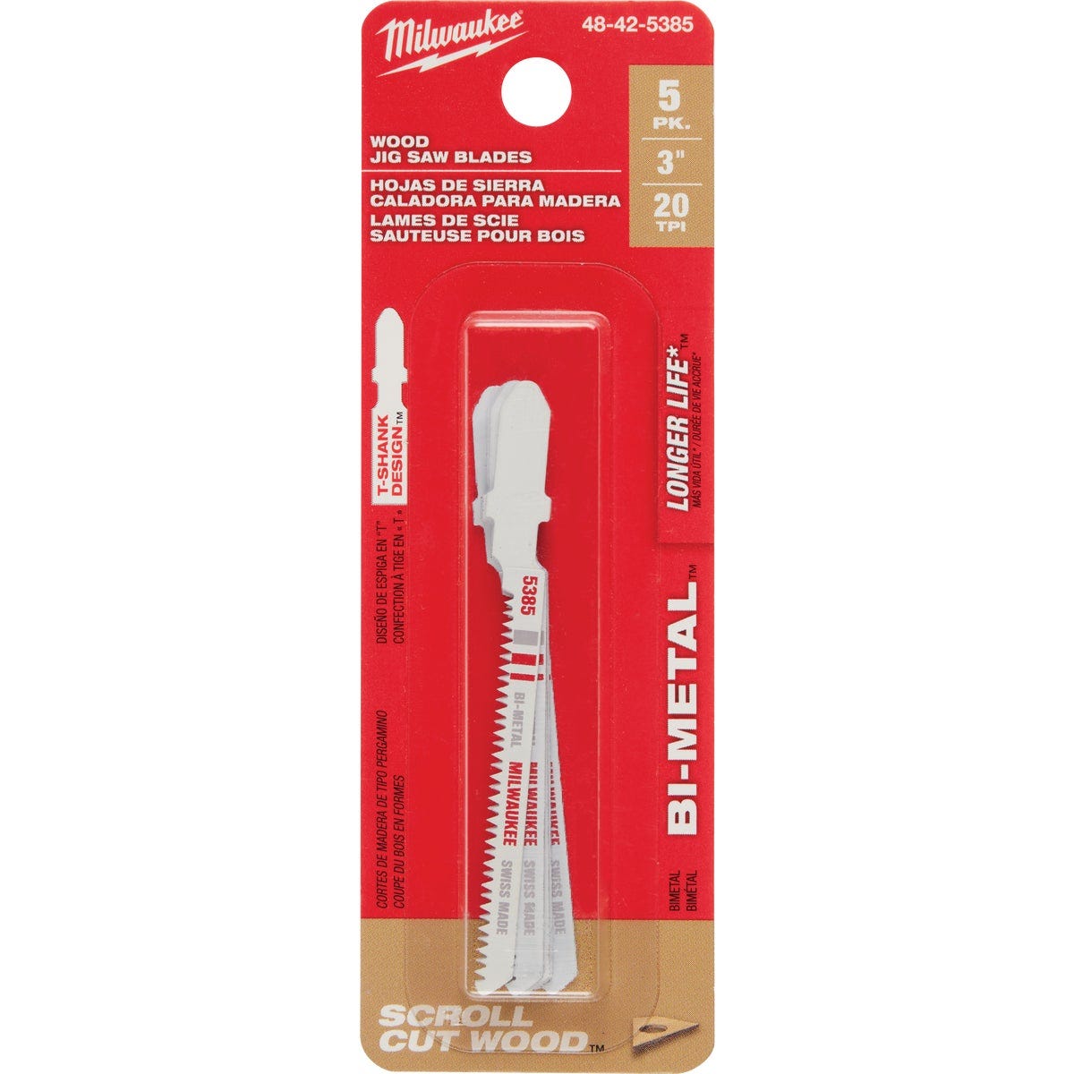 Milwaukee 3 In. x 20 TPI T-Shank Bi-Metal Jig Saw Blade for Wood (5-Pack) - photo 2 Milwaukee 3 In. x 20 TPI T-Shank Bi-Metal Jig Saw Blade for Wood (5-Pack) - photo 2