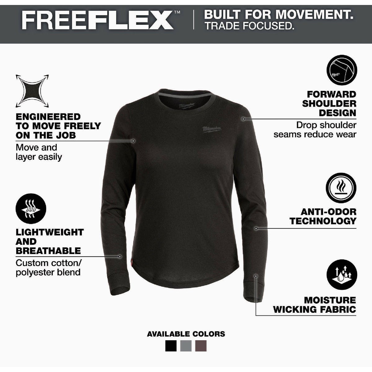 Milwaukee FREEFLEX Women's Large Black Long Sleeve Hybrid T-Shirt - photo 3