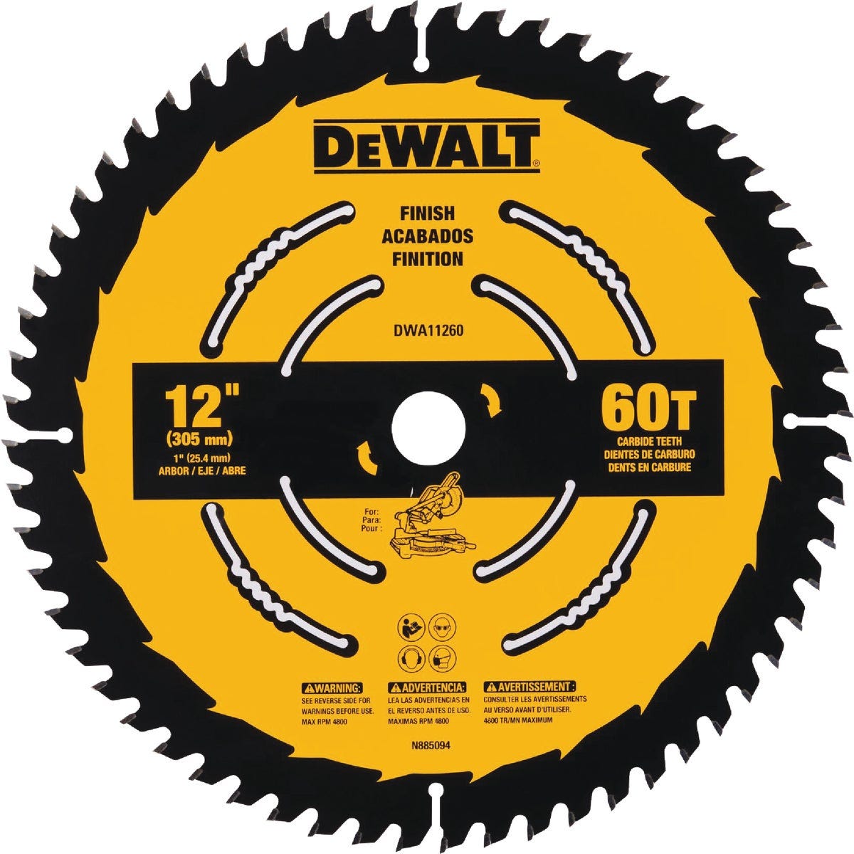 DEWALT 12 In. 60-Tooth Finish Circular Saw Blade