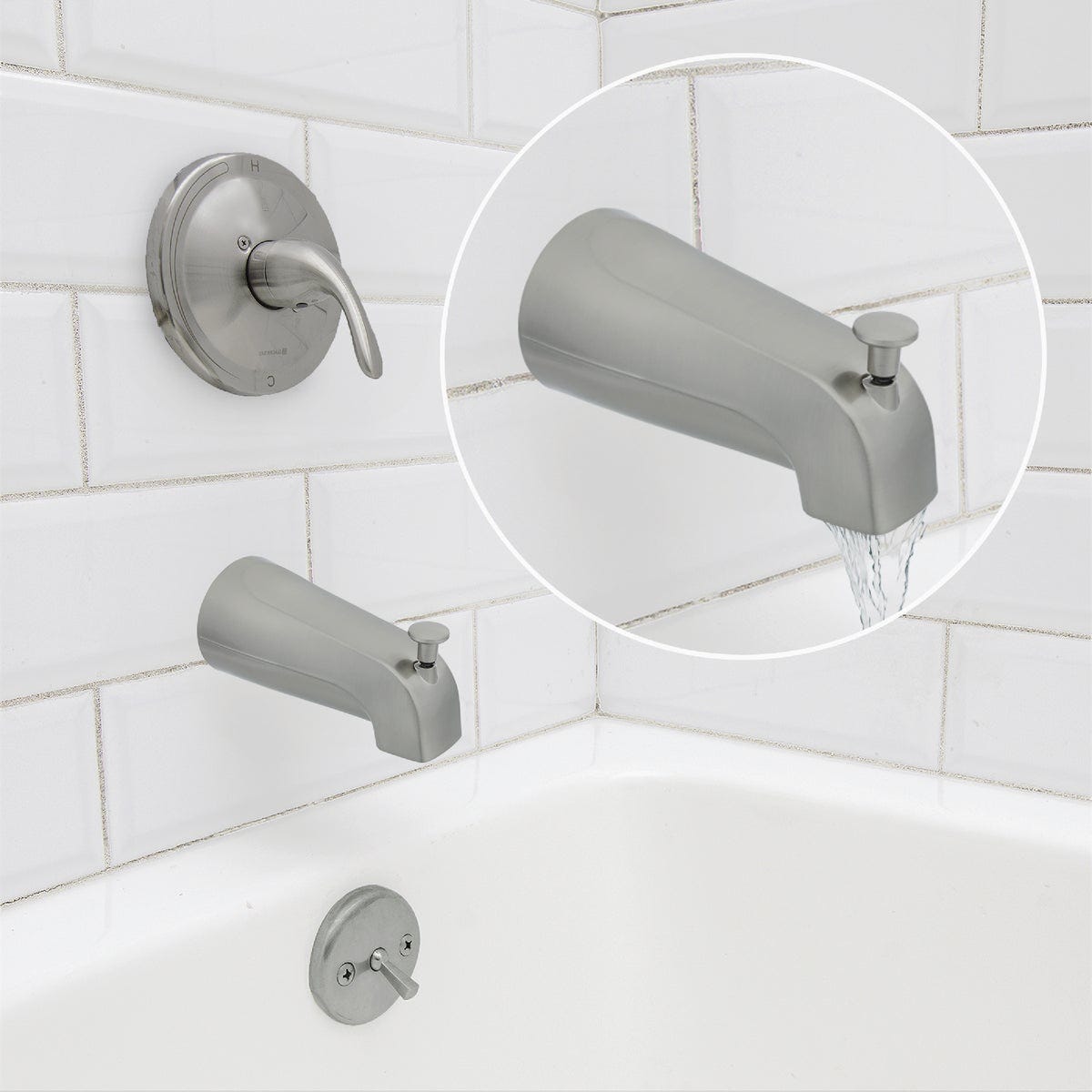 Danco 5 In. Brushed Nickel Bathtub Spout with Diverter - photo 4 Danco 5 In. Brushed Nickel Bathtub Spout with Diverter - photo 4