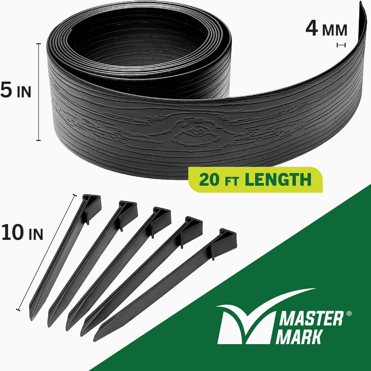Master Mark 5 In. x 20 Ft. Black Terrace Board Lawn Edging with Stakes - photo 4