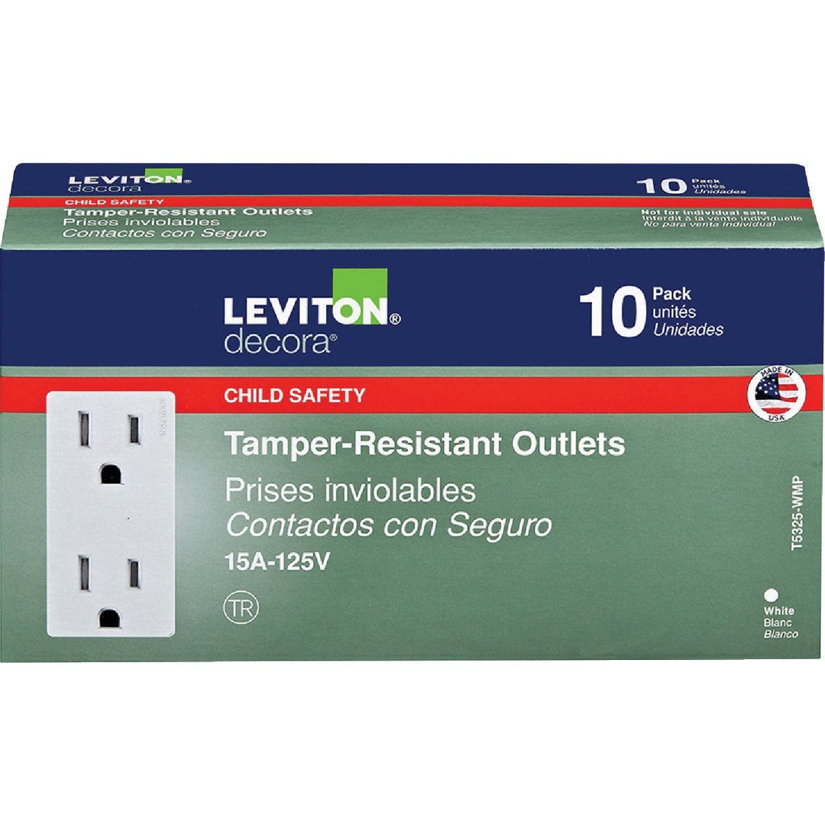 Leviton Decora 15A White Tamper Resistant 5-15R Duplex Outlet (10-Pack) - photo 2