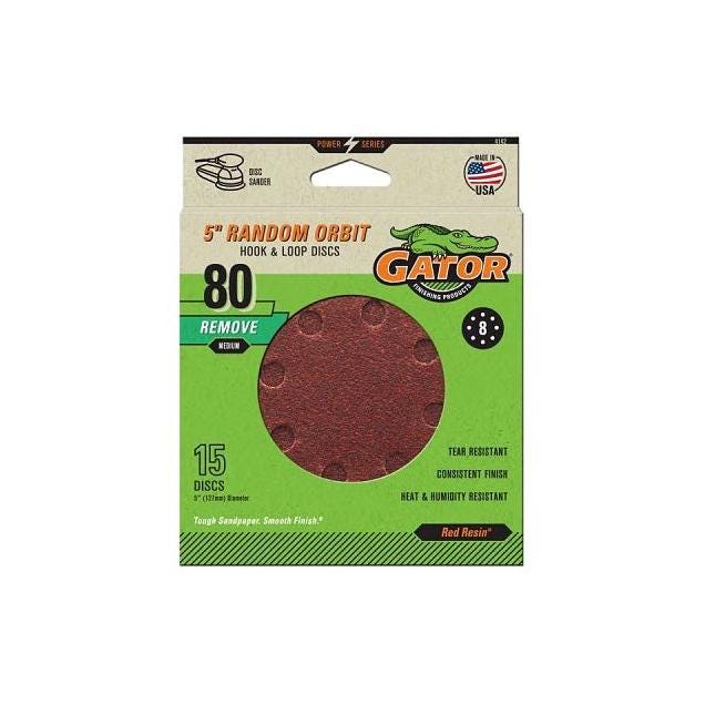 Gator 5 In. 80-Grit 5-Hole Pattern Aluminum Oxide Red Resin Sanding Discs (15-Pack)