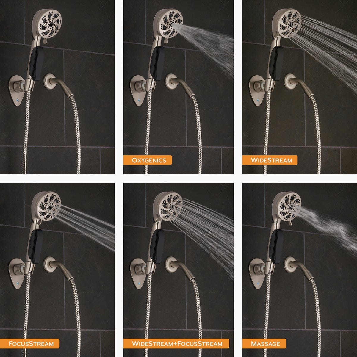 Oxygenics CareSpa 5-Spray 1.8 GPM Handheld Showerhead, Brushed Nickel - photo 4