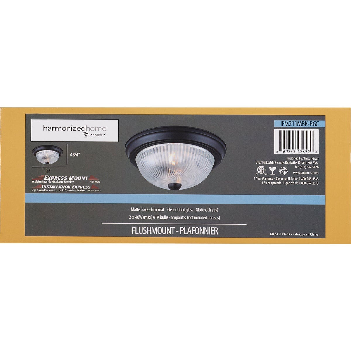 Canarm 11 In. Matte Black Flush Mount, Clear Glass Canarm 11 In. Matte Black Flush Mount, Clear Glass