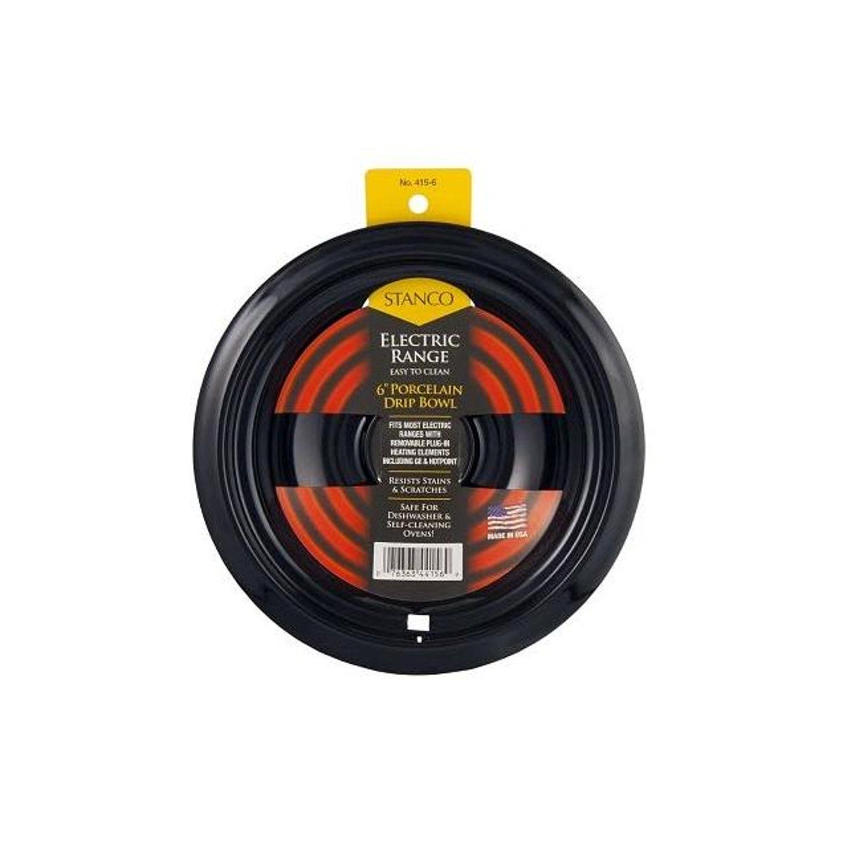 Stanco 6 In. Black Porcelain Plug-In Element Electric Range Drip Bowl