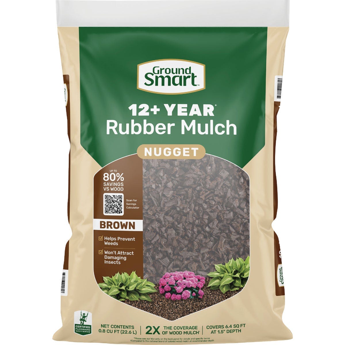 GroundSmart 0.8 Cu. Ft. Brown Recycled Nugget Rubber Mulch GroundSmart 0.8 Cu. Ft. Brown Recycled Nugget Rubber Mulch