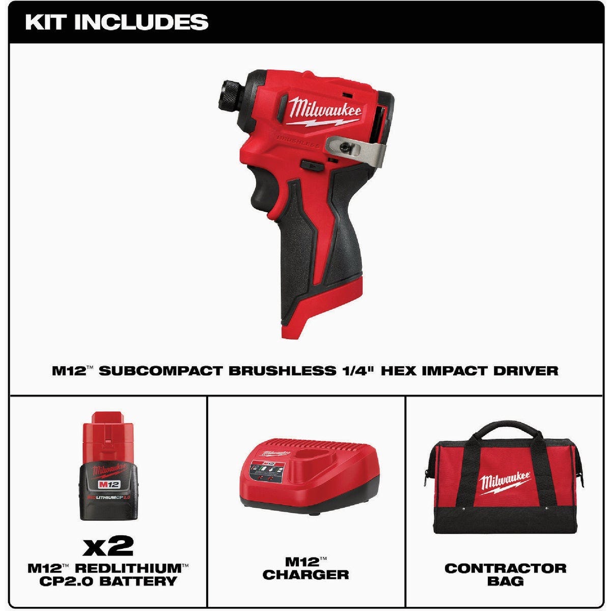 Milwaukee M12 Brushless 1/4 In. Hex Subcompact Cordless Impact Driver Kit with (2) Batteries & Charger - photo 3 Milwaukee M12 Brushless 1/4 In. Hex Subcompact Cordless Impact Driver Kit with (2) Batteries & Charger - photo 3