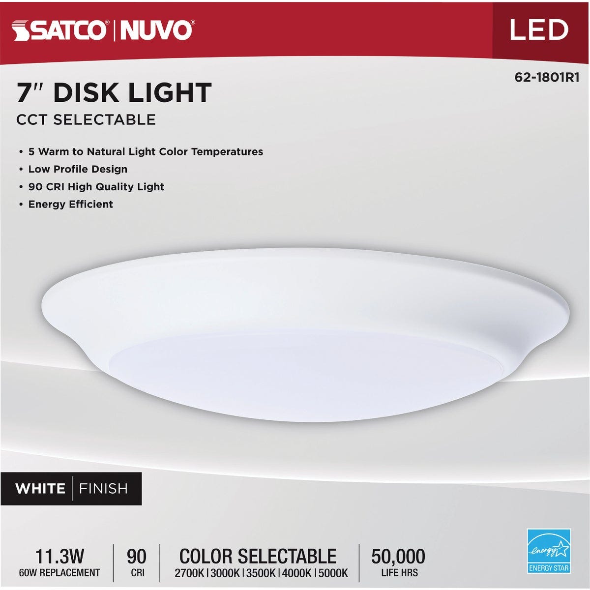 Satco Nuvo 7 In. White 60W Equivalent LED CCT-Selectable Disk Flush Mount Ceiling Light Fixture - photo 2