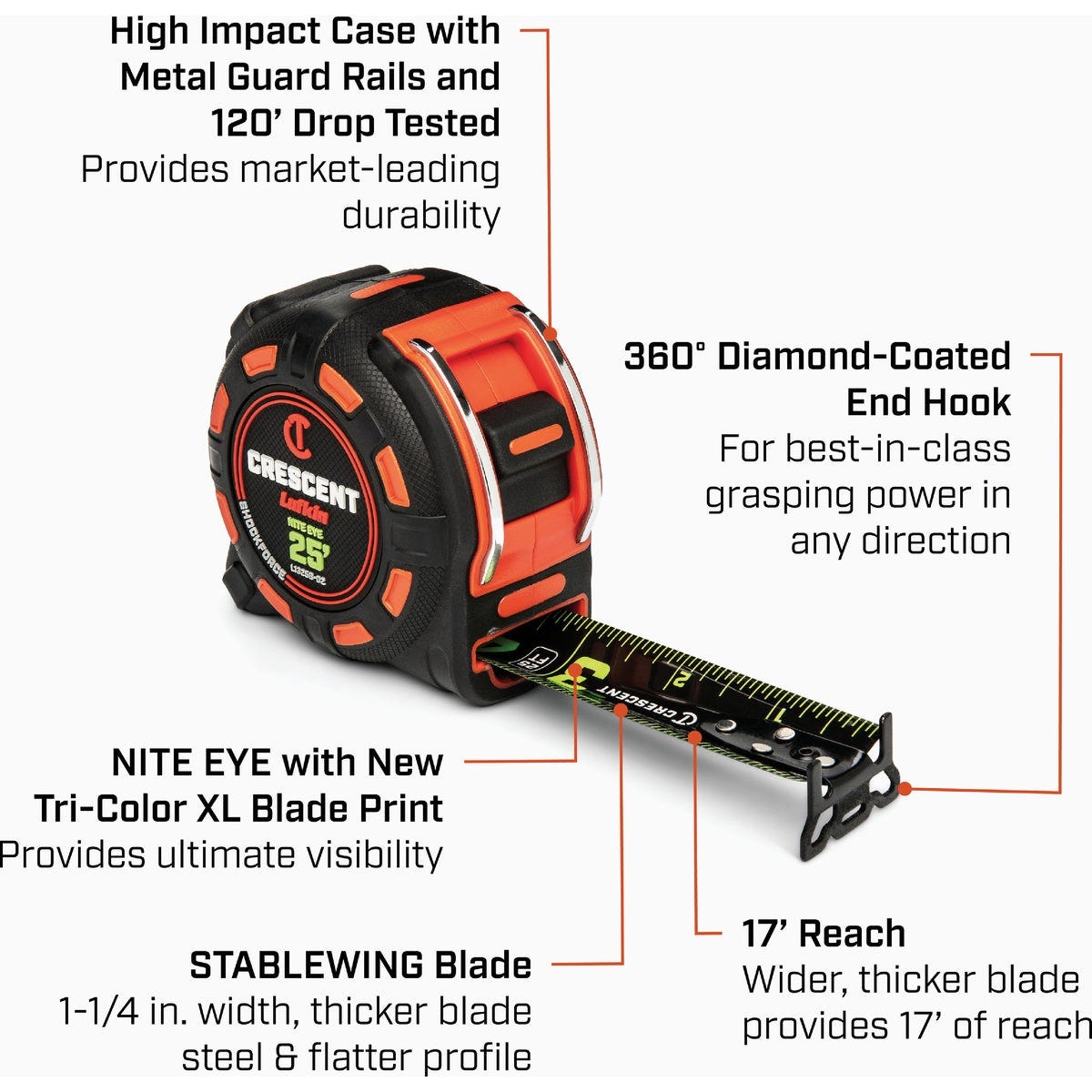 Crescent Lufkin Shockforce Nite Eye G2 1-1/4 In. x 25 Ft. Magnetic Tape Measure - photo 3 Crescent Lufkin Shockforce Nite Eye G2 1-1/4 In. x 25 Ft. Magnetic Tape Measure - photo 3