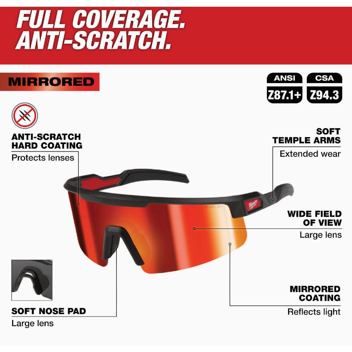 Milwaukee Wrap Around Safety Glasses with Red Mirrored Anti-Scratch Lenses - photo 2