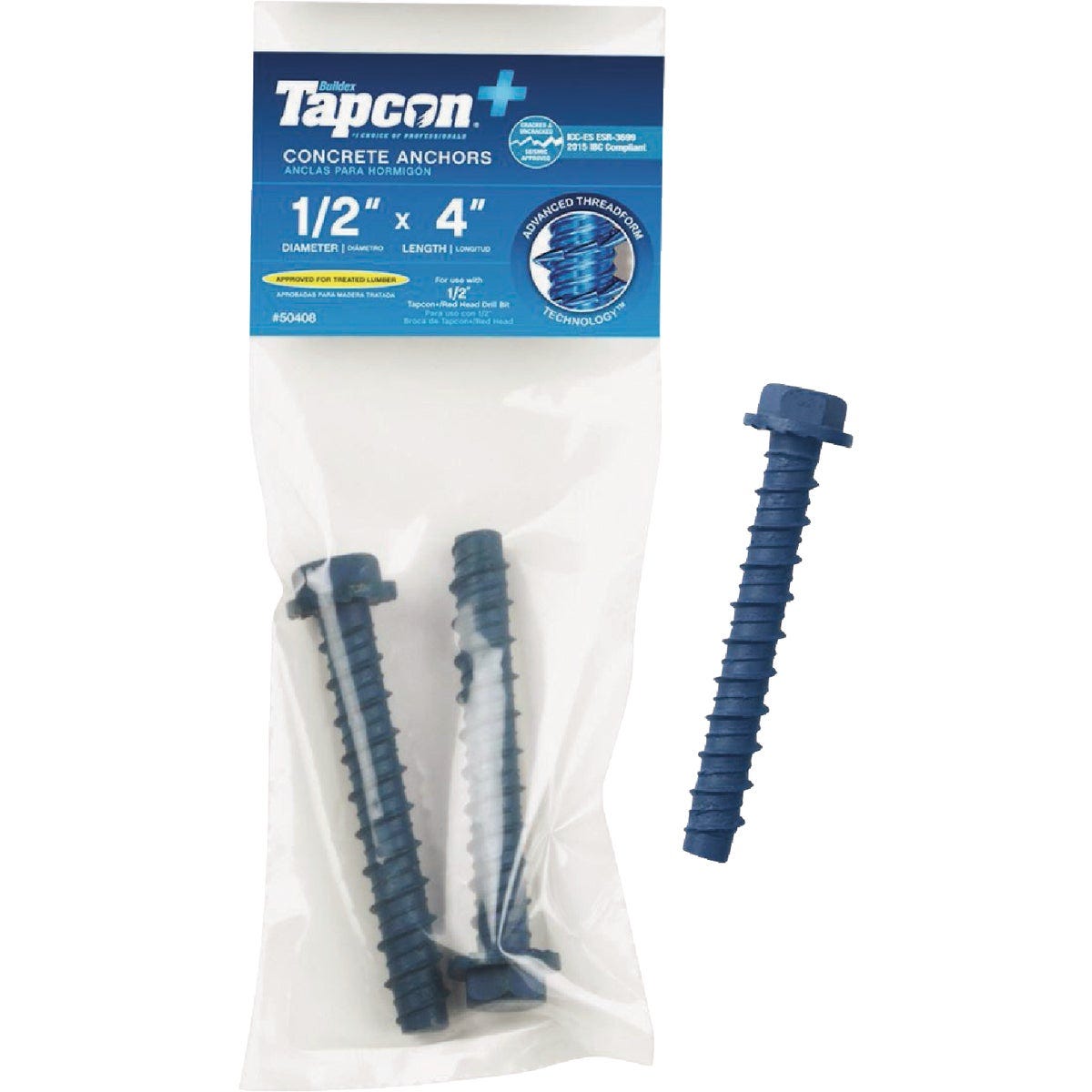 Tapcon 1/2 In. x 4 In. Hex Washer Concrete Screw Anchor (2-Count)