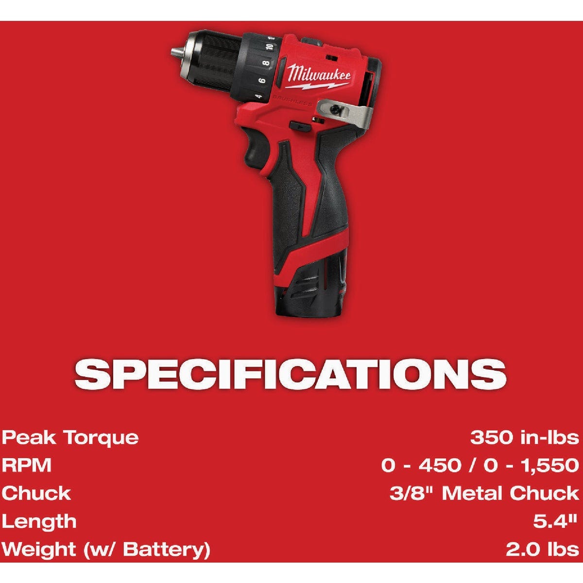 Milwaukee M12 Brushless 3/8 In. Subcompact Cordless Impact Drill/Driver Kit with (2) Batteries & Charger - photo 6
