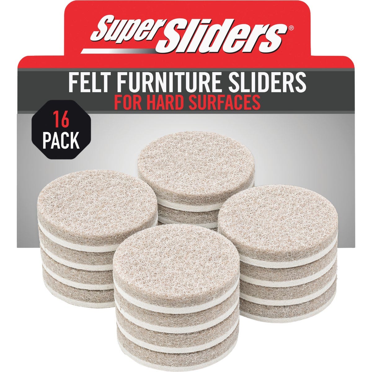 Super Sliders 1-1/2 In. Round Beige Felt Furniture Pads (16-Piece)
