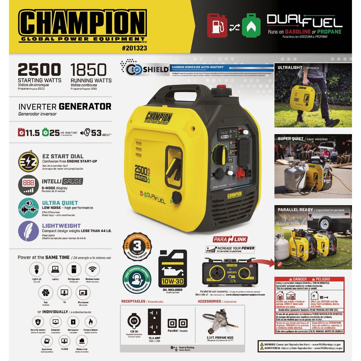 Champion 2500W Dual Fuel Recoil Inverter Generator with CO Shield - photo 2
