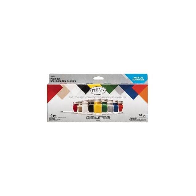 Testors 9-Color Acrylic Craft & Model Paint Set & Brushes, 1/4 Oz. ea.