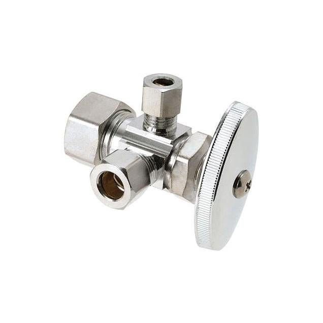 BrassCraft 5/8 In. x 3/8 In. x 1/4 In. Dual Outlet Stop Valve BrassCraft 5/8 In. x 3/8 In. x 1/4 In. Dual Outlet Stop Valve