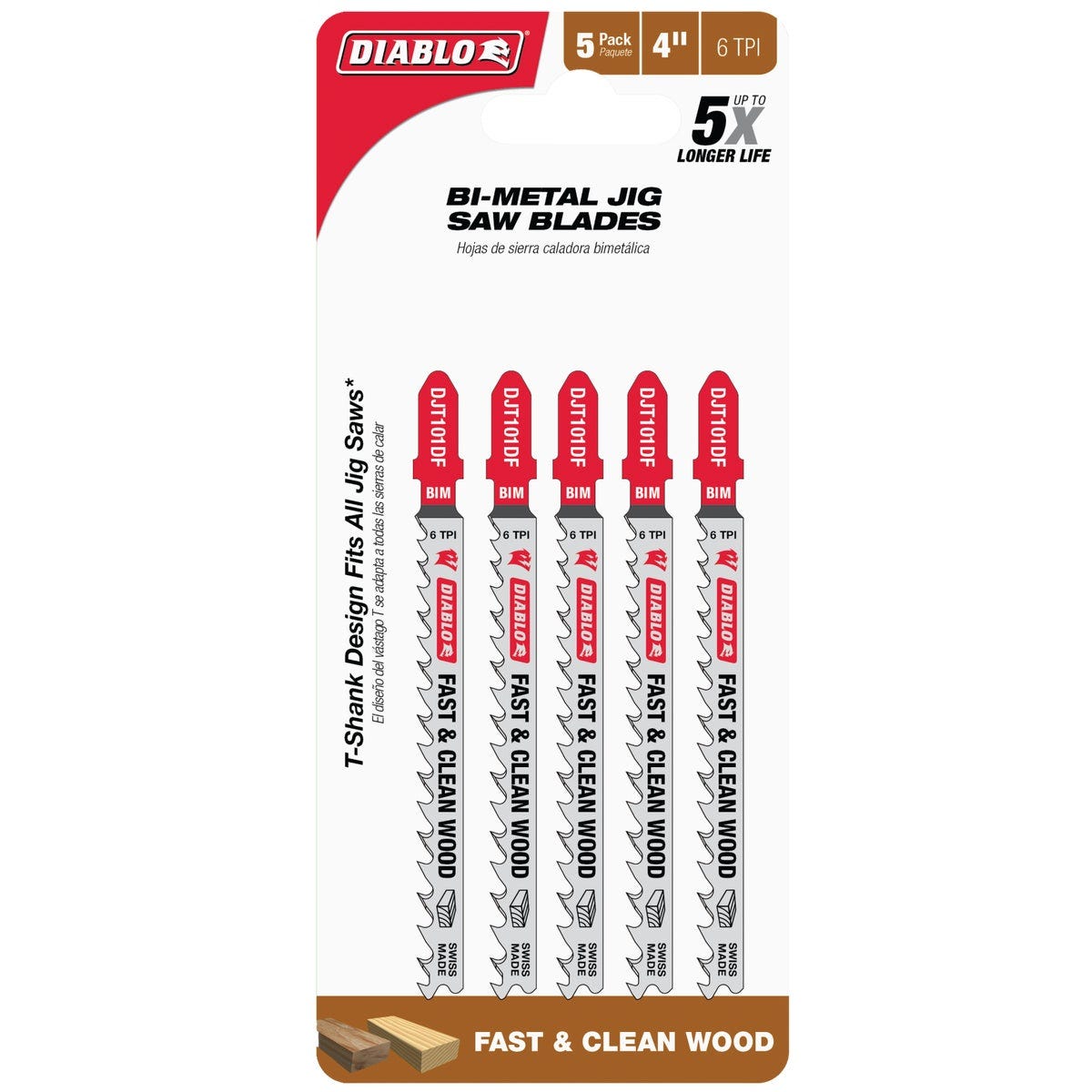 Diablo 4 In. x 6 TPI T-Shank Bi-Metal Jig Saw Blade for Fast & Clean Wood (5-Pack) - photo 2