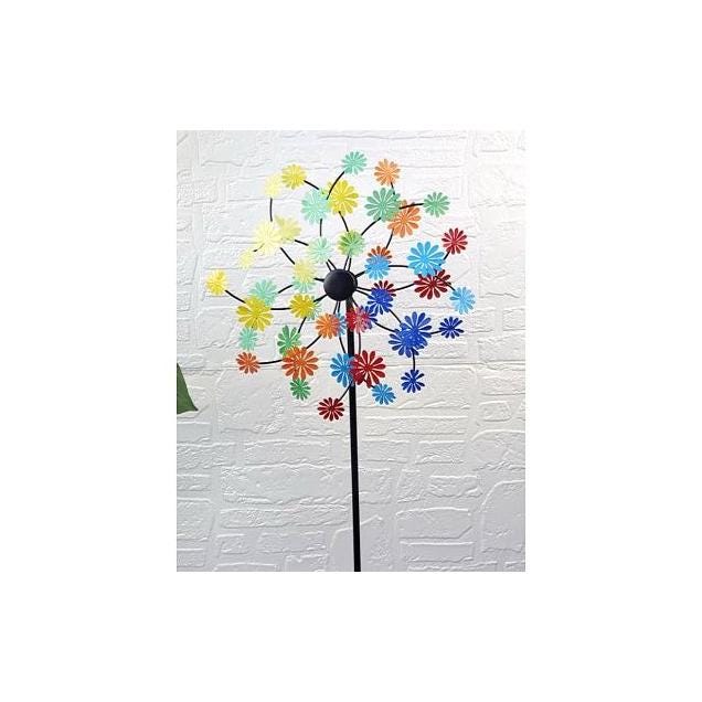 Moonrays 43 In. High Solar LED Multi Color Flowers Wind Spinner Stick Ligh & Crackle Glass Solar Globe