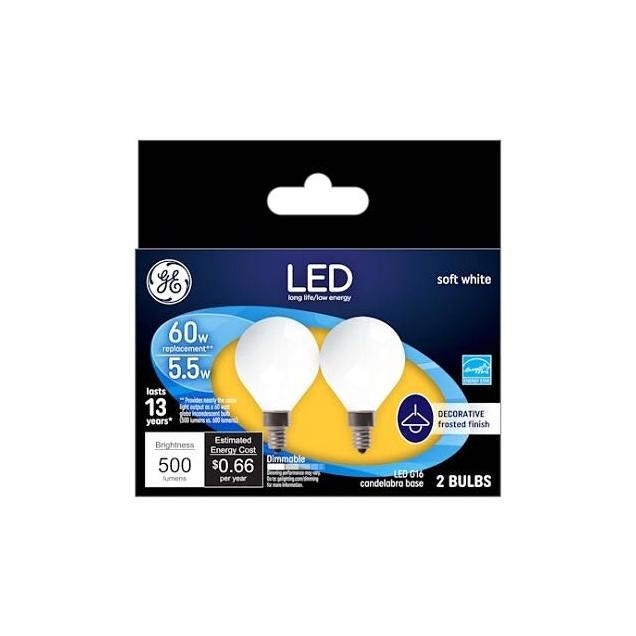 GE 2-Pack 5.5W 500 Lumens Soft White Decorative LED Light Bulbs GE 2-Pack 5.5W 500 Lumens Soft White Decorative LED Light Bulbs