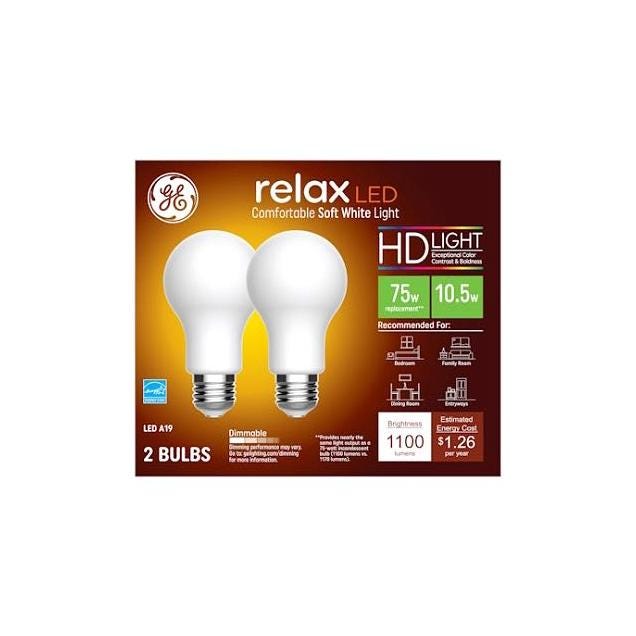 GE 10.5W Soft White A19 Medium Base Relax LED Light Bulb (2-Pack)